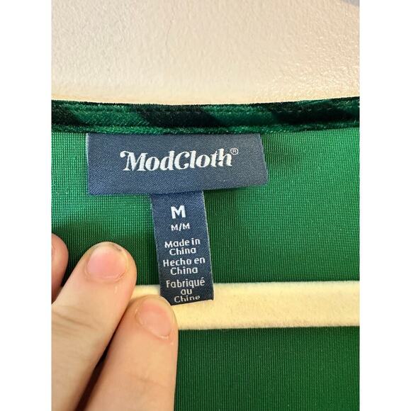 ModCloth Womens Halloween Conjuring Magic Green Black Velvet Shift Dress Medium - Picture 5 of 9